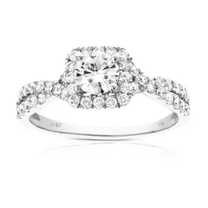 1 cttw Halo Criss Cross Diamond Engagement Ring in 14K White Gold