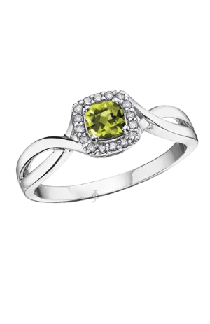 10K White Gold Peridot and Diamond Halo Ring