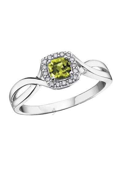 10K White Gold Peridot and Diamond Halo Ring