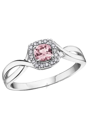 10K White Gold Pink Tourmaline and Diamond Halo Ring