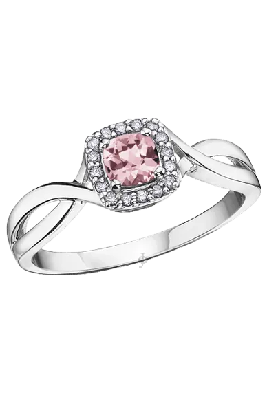 10K White Gold Pink Tourmaline and Diamond Halo Ring