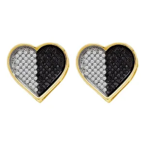 10K White Gold Round Diamond Heart Screwback Earrings 1/4 CTTW