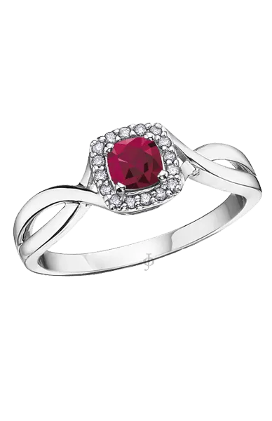 10K White Gold Ruby and Diamond Halo Ring