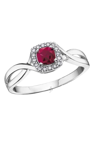 10K White Gold Ruby and Diamond Halo Ring