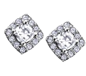 10k White Gold White Zircon and Diamond Halo Earrings