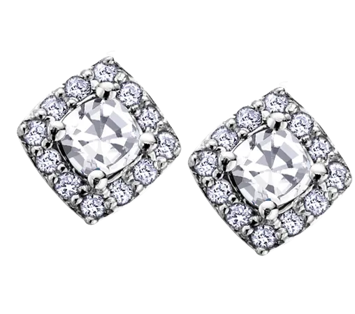10k White Gold White Zircon and Diamond Halo Earrings