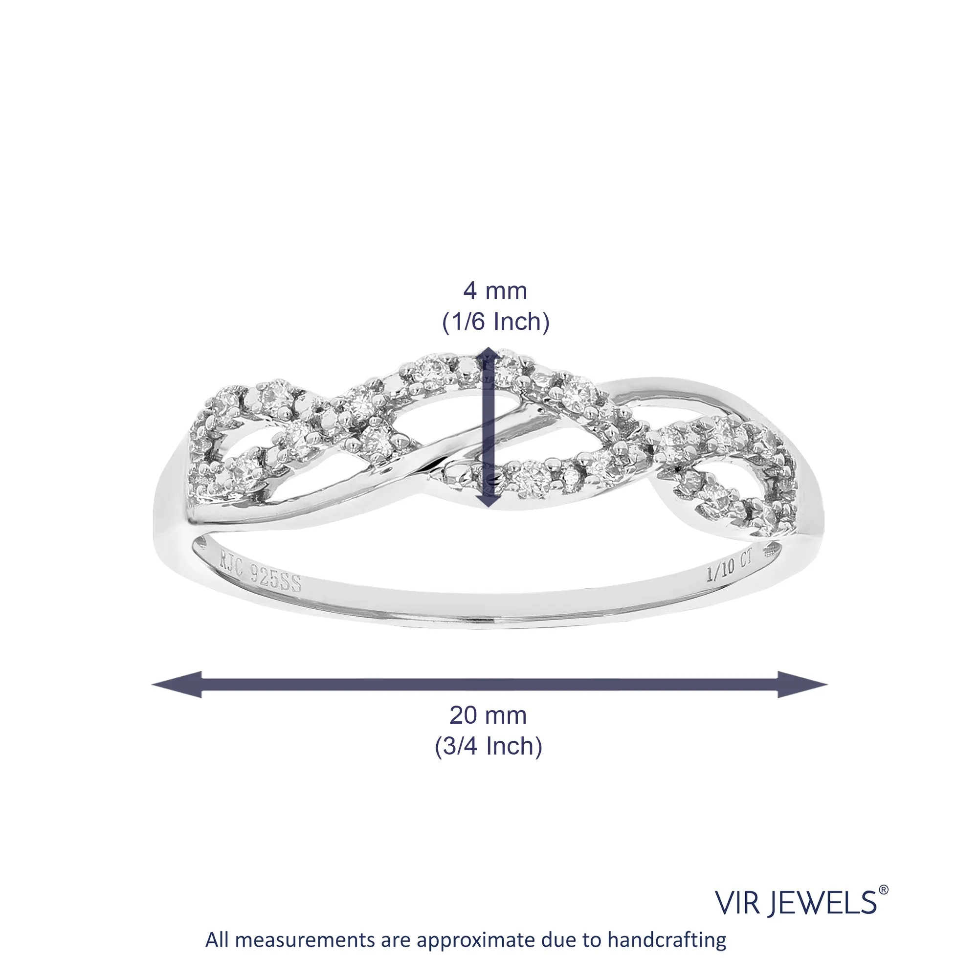1/10 cttw Lab Grown Diamond Infinity Twist Wedding Band in Silver
