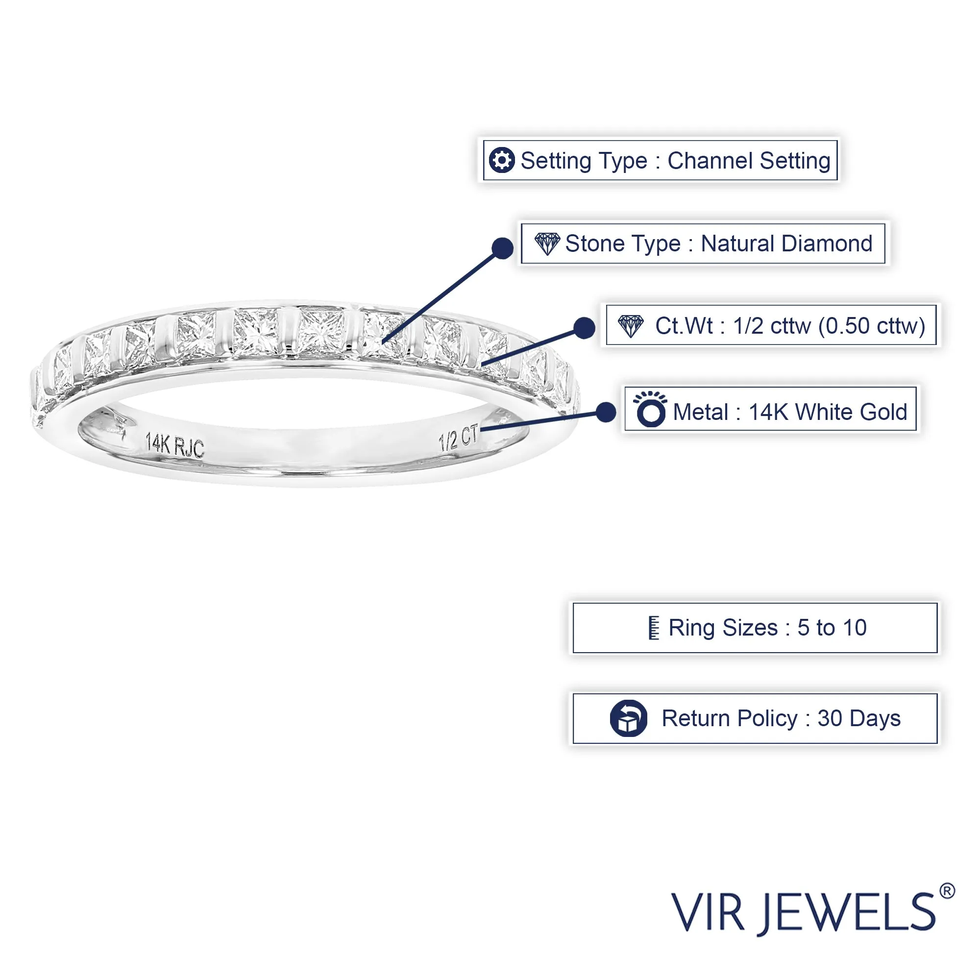 1/2 cttw Princess Diamond Wedding Band in 14K Gold