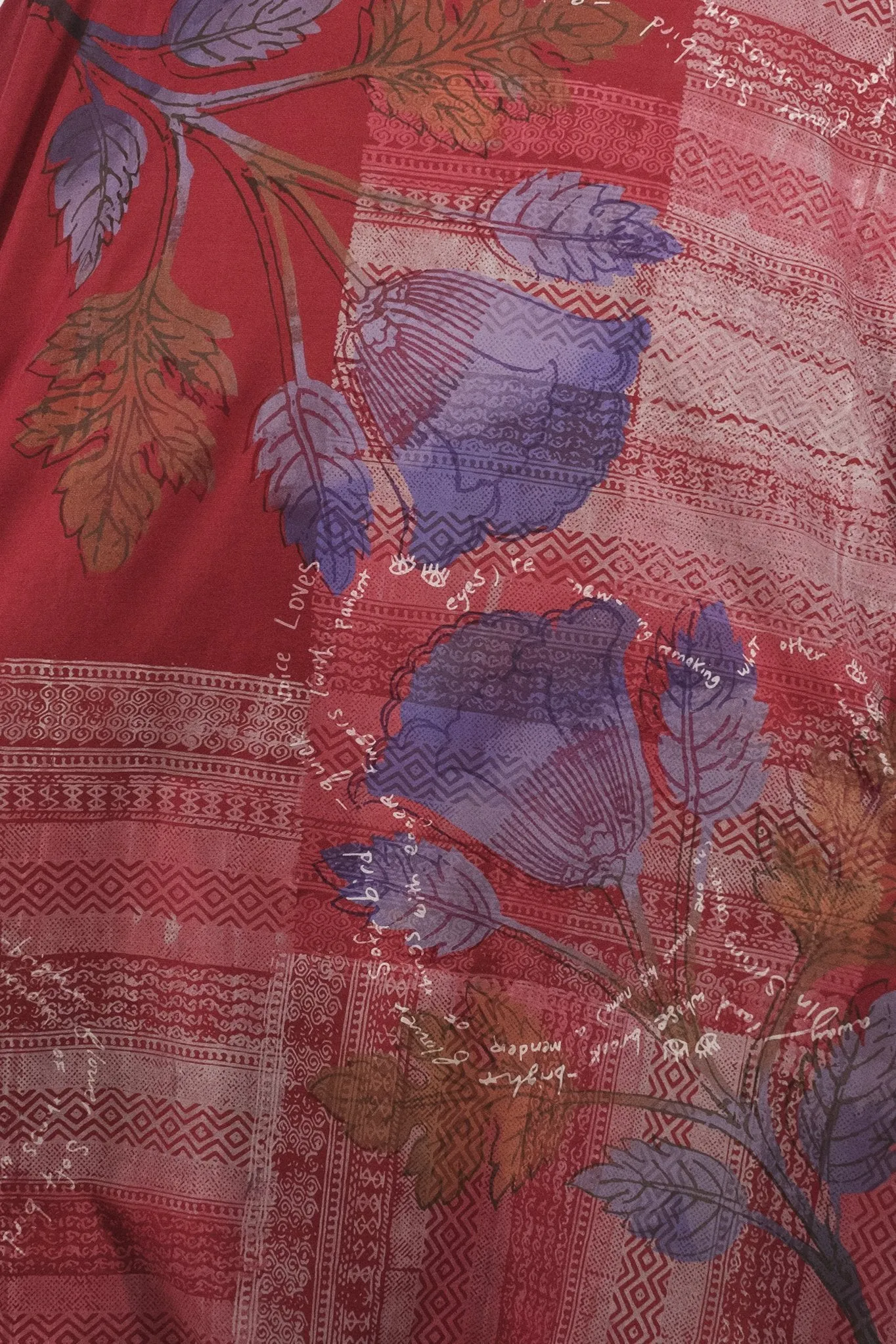 1255 Oversized Tunic Tee- Elegant Red- Woven Folkloric Poetry