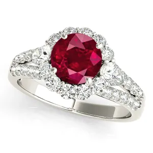 1.35 ct. Genuine Ruby Ring With Halo And Accent side Diamonds