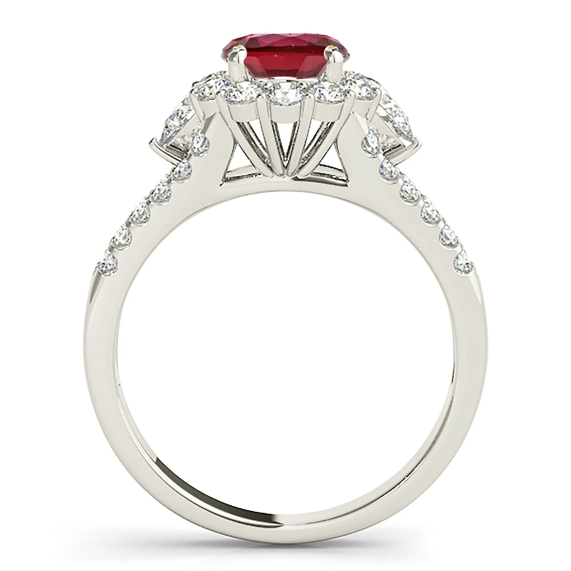 1.35 ct. Genuine Ruby Ring With Halo And Accent side Diamonds