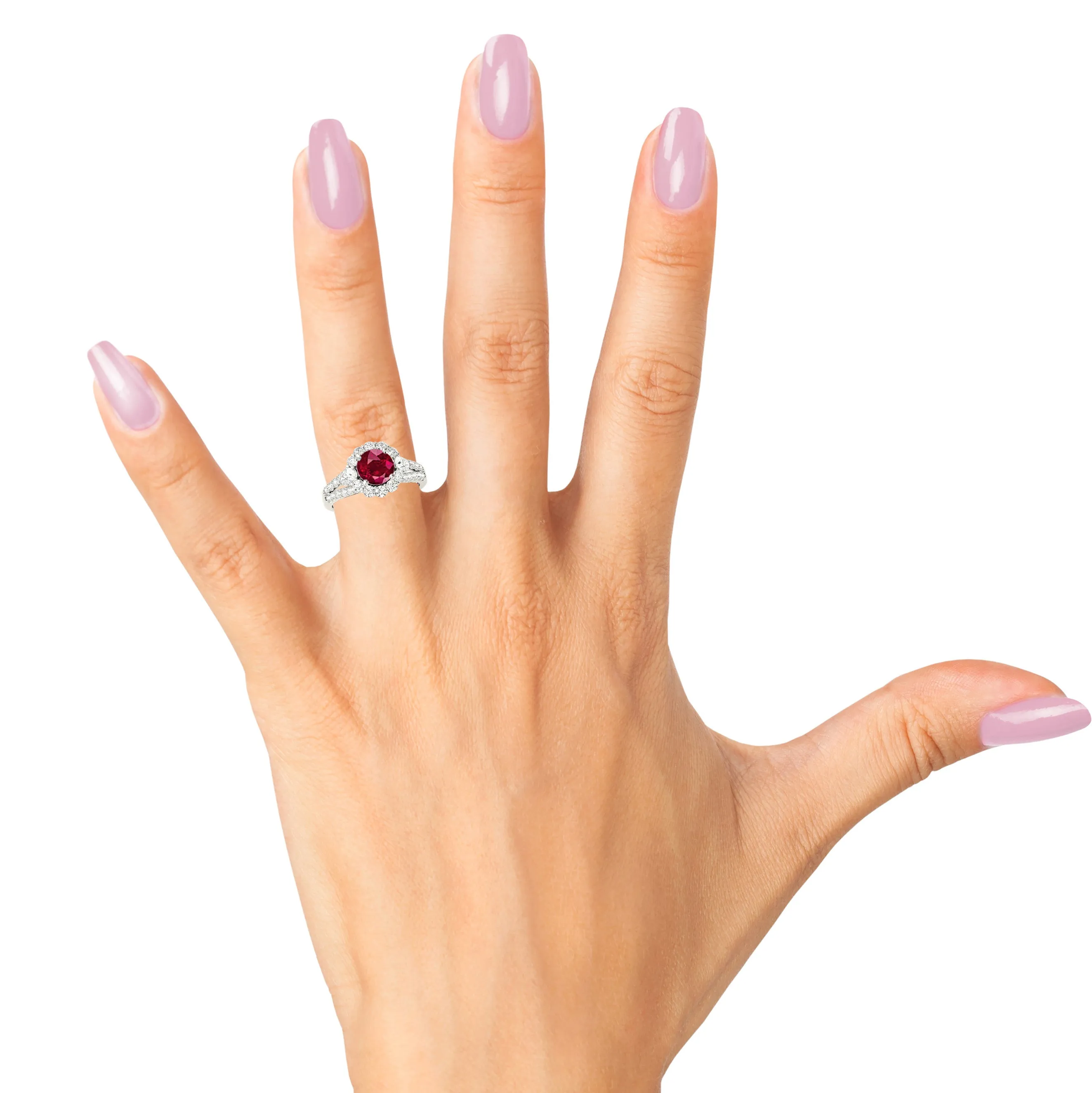 1.35 ct. Genuine Ruby Ring With Halo And Accent side Diamonds