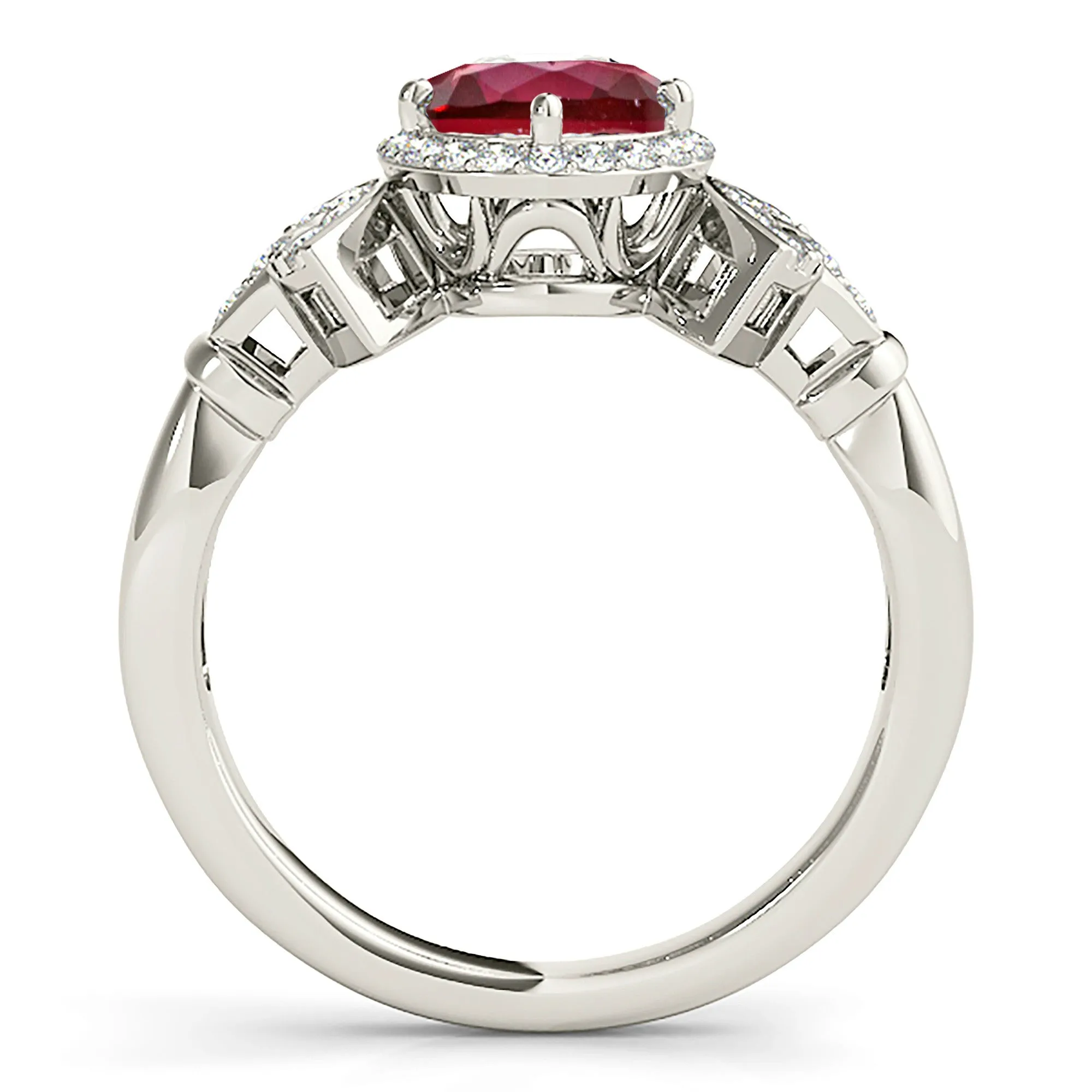 1.45 ct. Genuine Ruby Ring With  Halo And Fancy Design Diamond Band