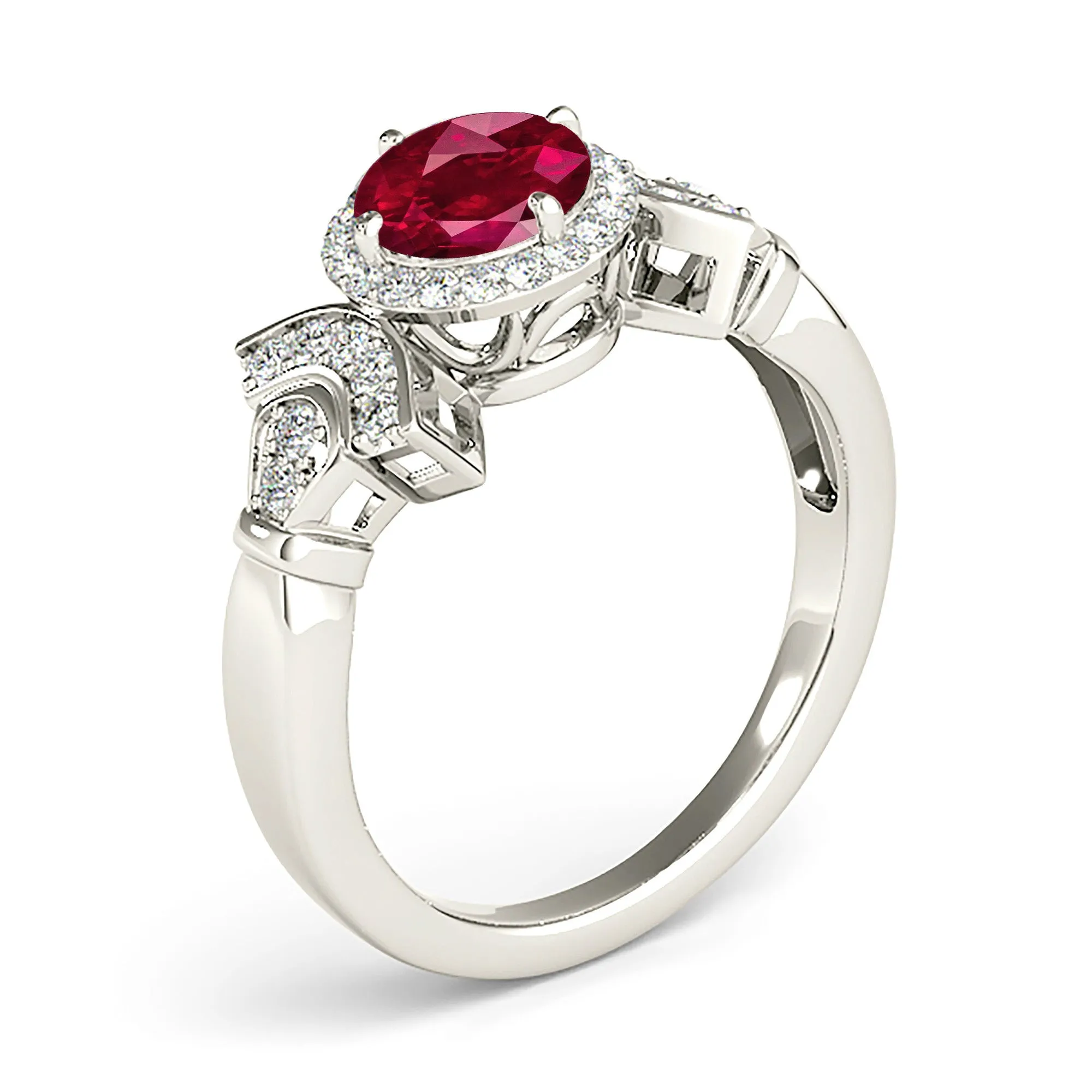 1.45 ct. Genuine Ruby Ring With  Halo And Fancy Design Diamond Band