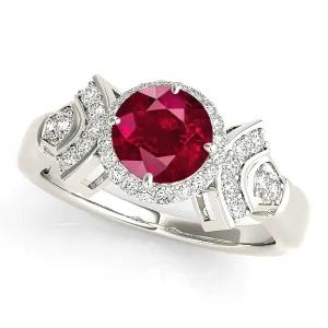 1.45 ct. Genuine Ruby Ring With  Halo And Fancy Design Diamond Band