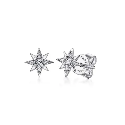 14K White Gold Diamond Star Earrings