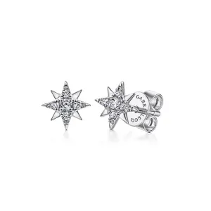 14K White Gold Diamond Star Earrings