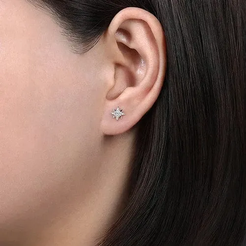 14K White Gold Diamond Star Earrings