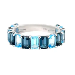 14k White Gold London Blue Topaz and Blue Topaz Alternating Ring Size 6.5, LBT=3.00tw, BT=2.70tw