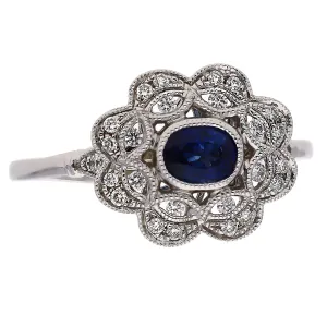 14K White Gold Sapphire and Diamond Ring