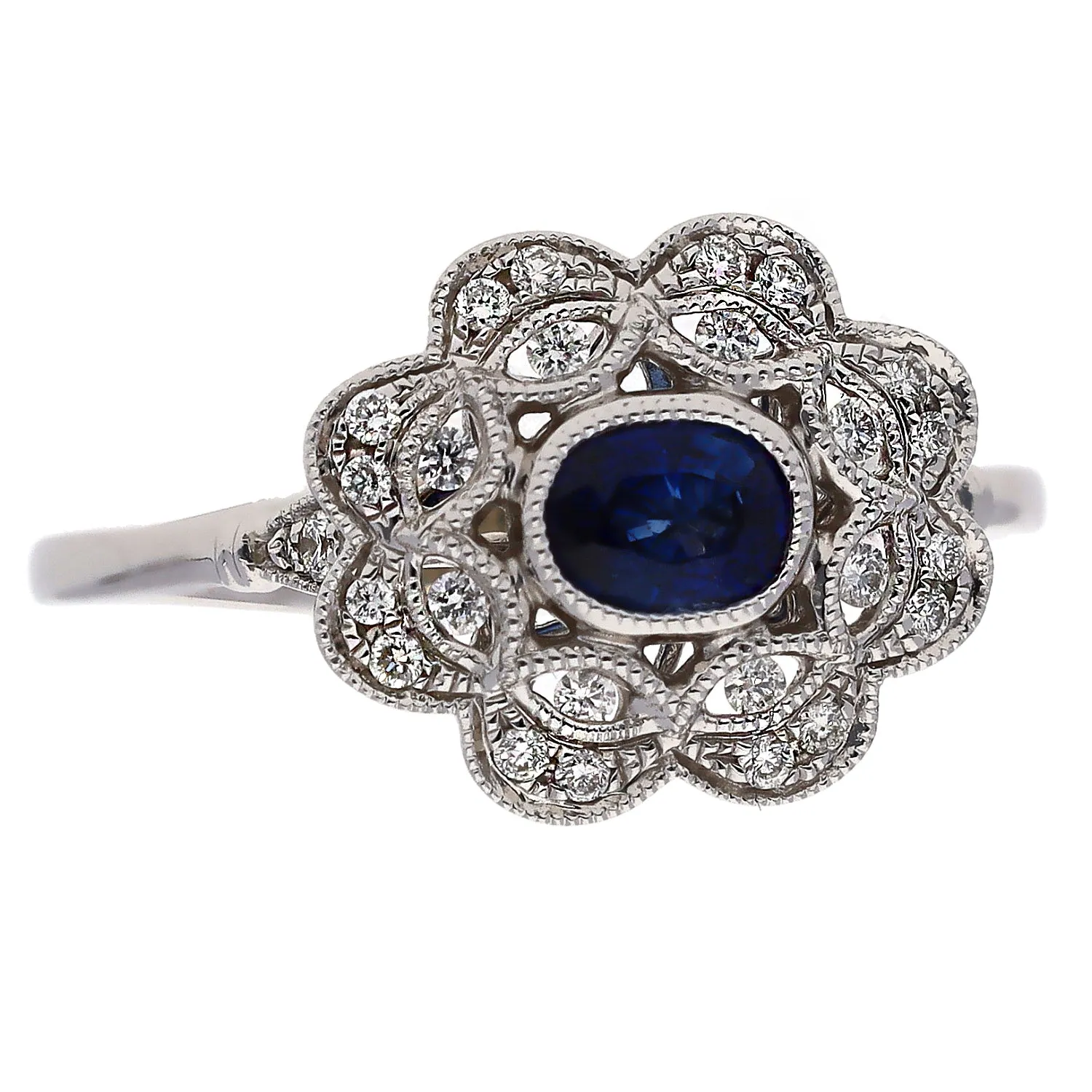 14K White Gold Sapphire and Diamond Ring