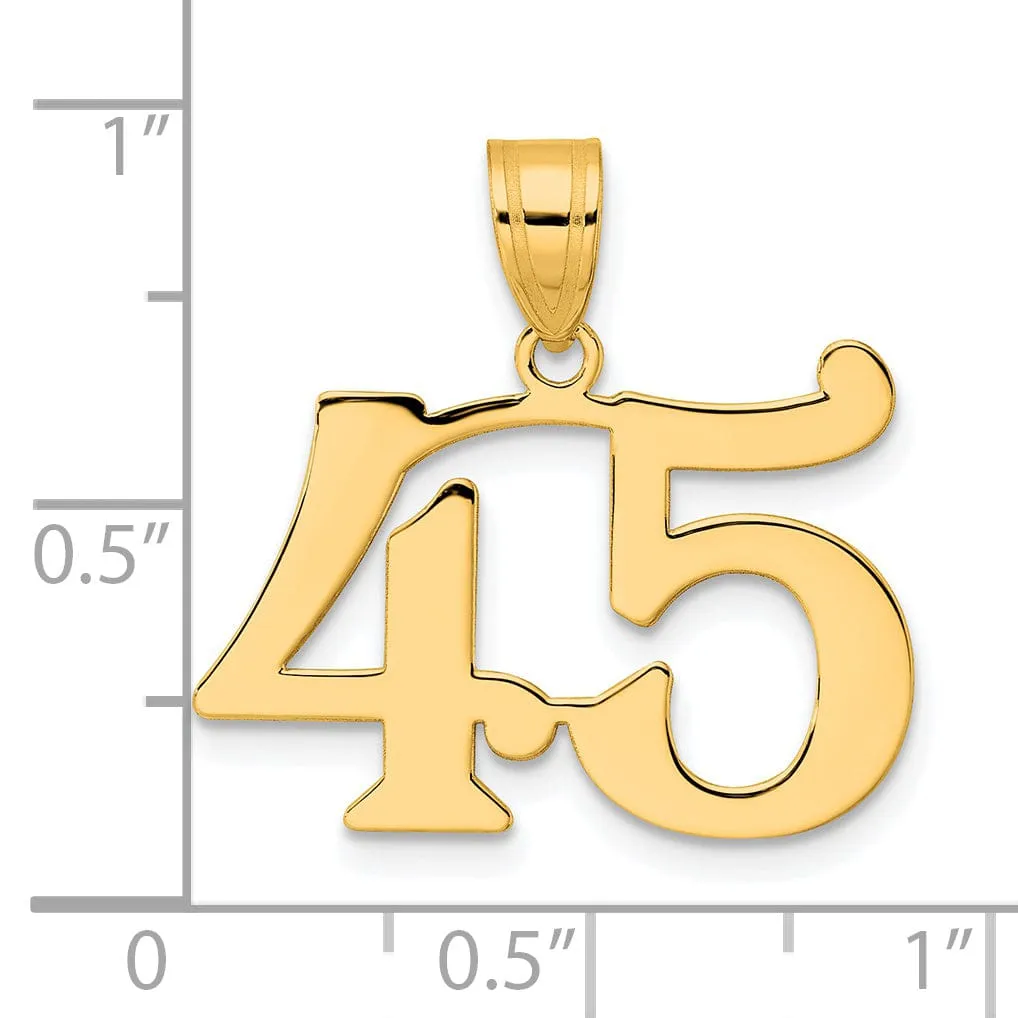 14k Yellow Gold Polished Finish Number 45 Charm Pendant