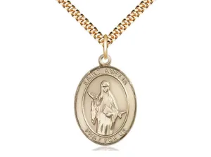14kt Gold Filled St Amelia Pendant on a 24 inch Gold Plate Heavy Curb Chain.