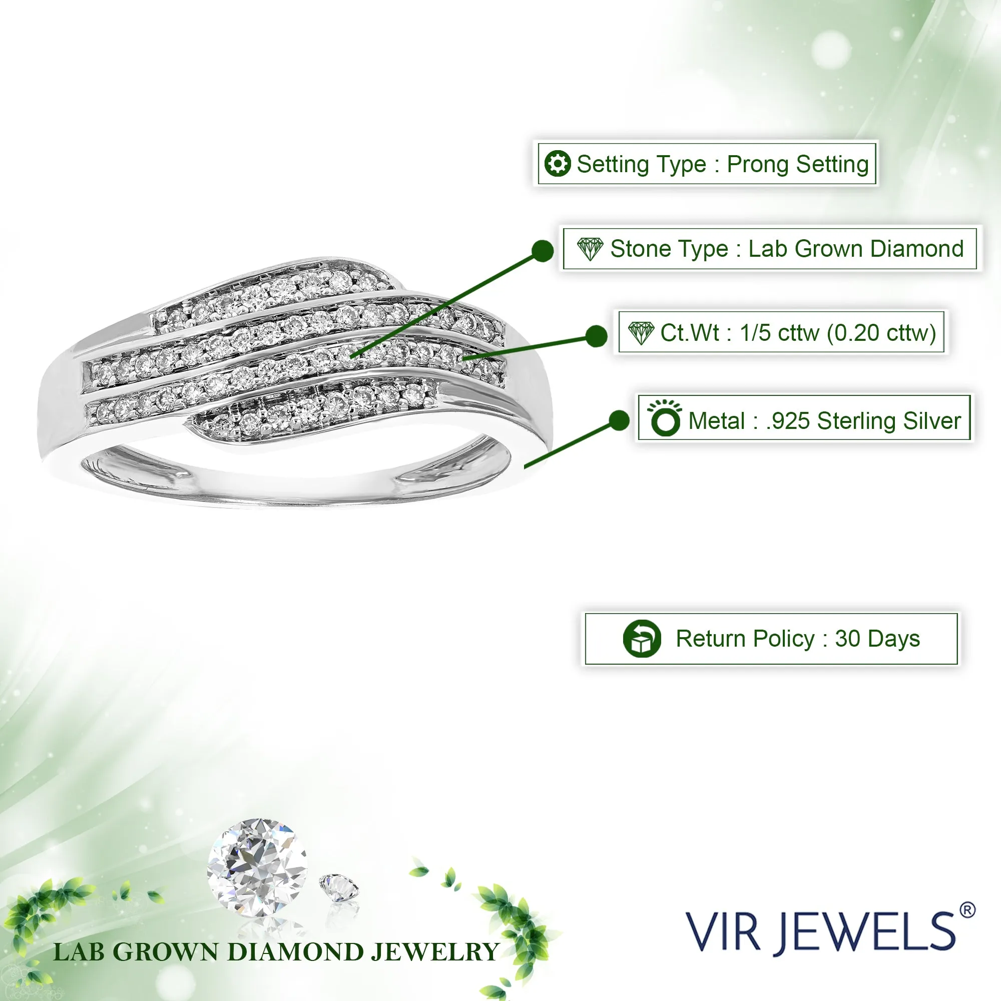1/5 cttw Lab Grown Diamond Engagement Band in Silver