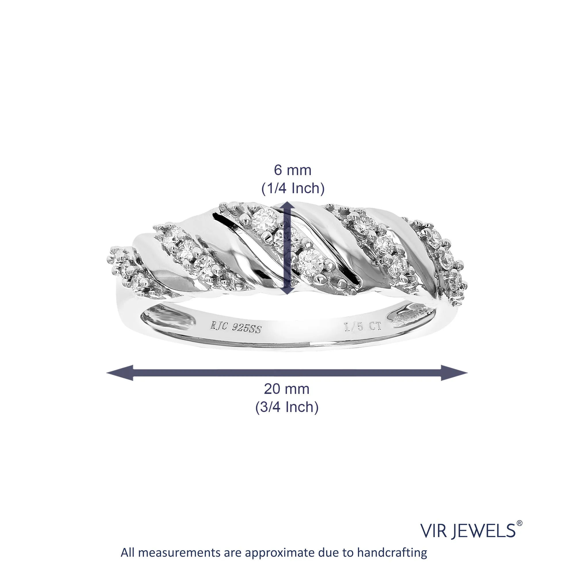 1/5 cttw Lab Grown Diamond Wave Wedding Band in Sterling Silver