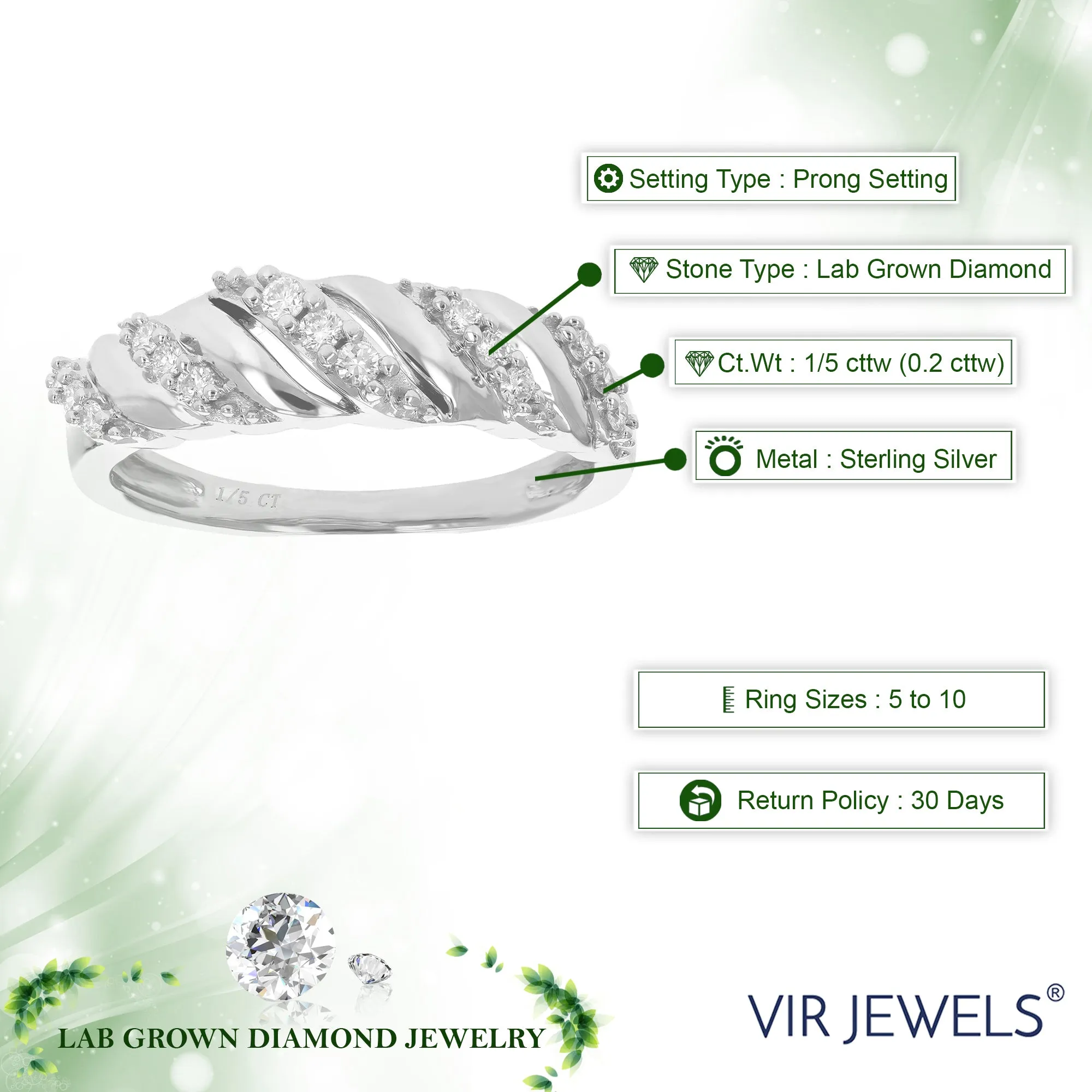 1/5 cttw Lab Grown Diamond Wave Wedding Band in Sterling Silver