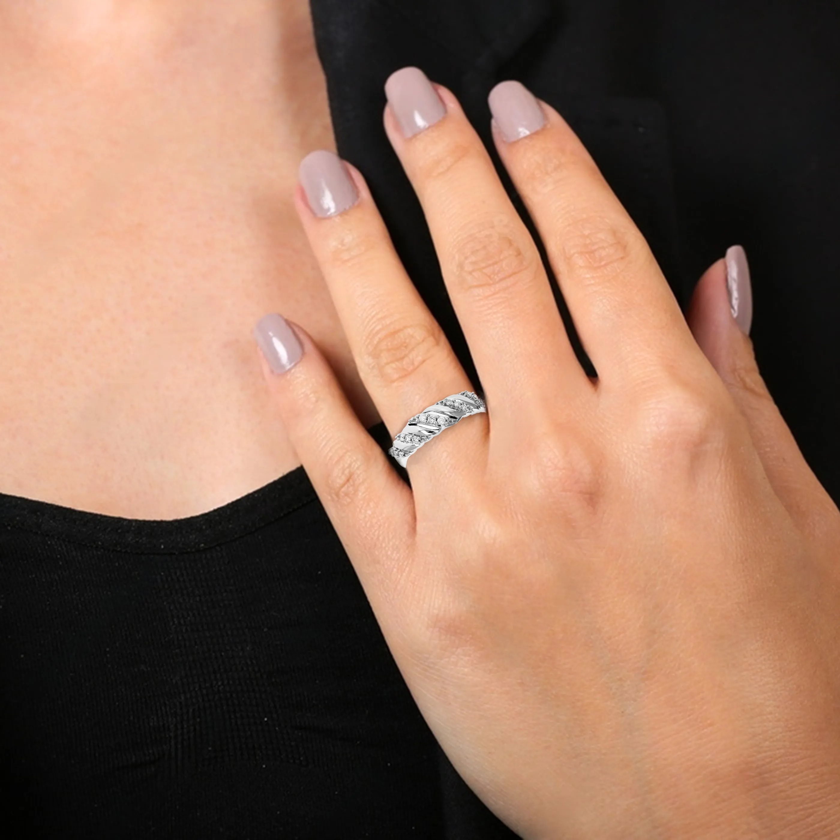 1/5 cttw Lab Grown Diamond Wave Wedding Band in Sterling Silver