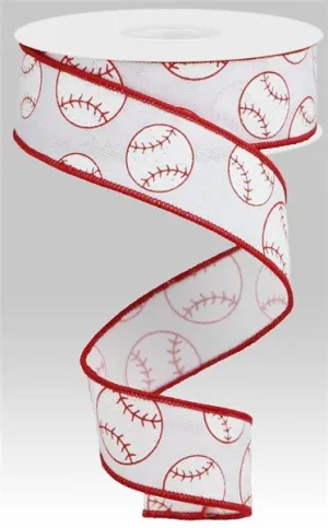 1.5" Glitter Baseball On Royal: White, Red (10 Yards) RGA117027