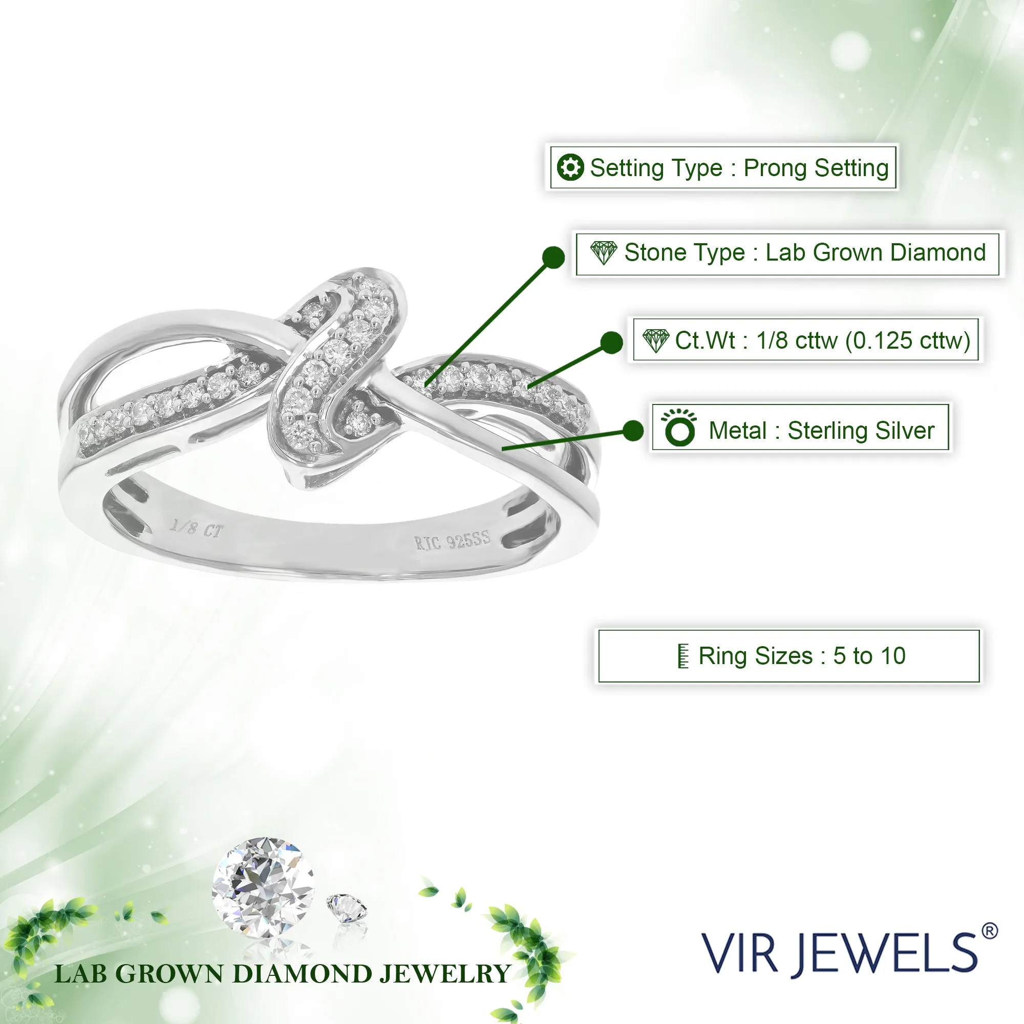 1/8 cttw Lab Grown Diamond Twisted Knot Wedding Band in Silver