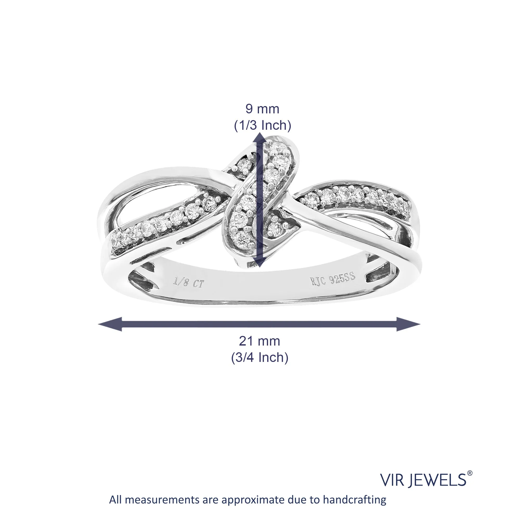 1/8 cttw Lab Grown Diamond Twisted Knot Wedding Band in Silver