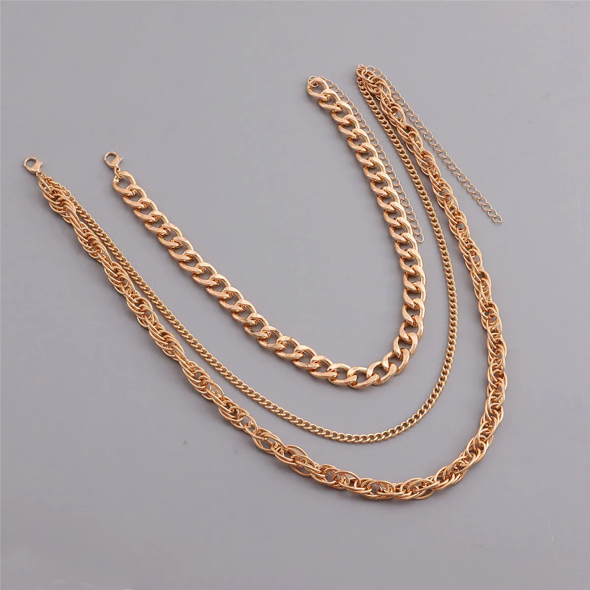 18K Gold-Plated Curb & Twine Chain Layered Necklace Set