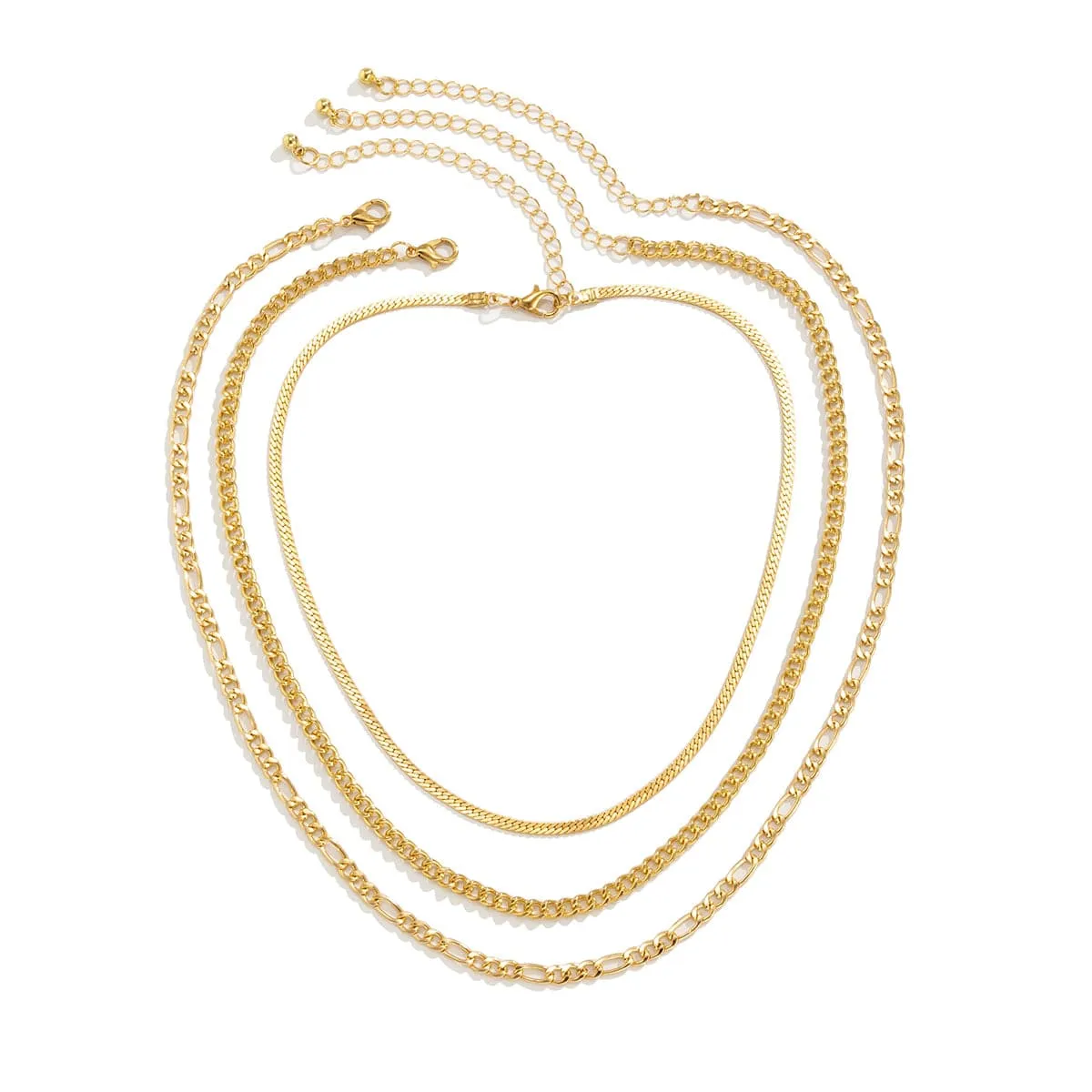 18K Gold-Plated Snake & Curb Chain Necklace Set