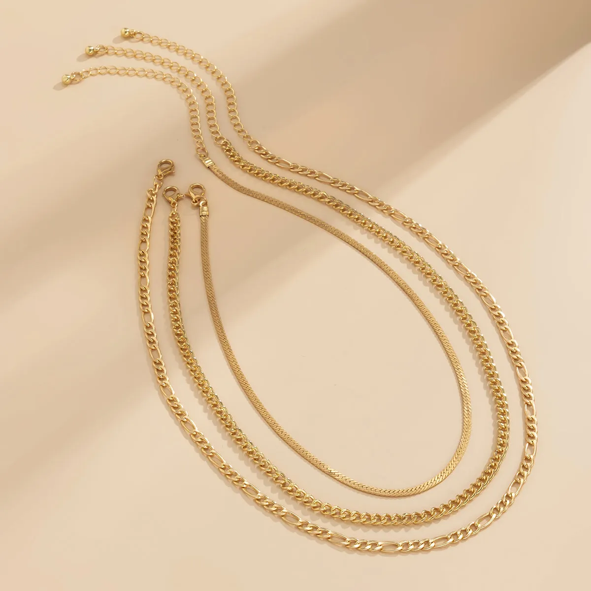 18K Gold-Plated Snake & Curb Chain Necklace Set