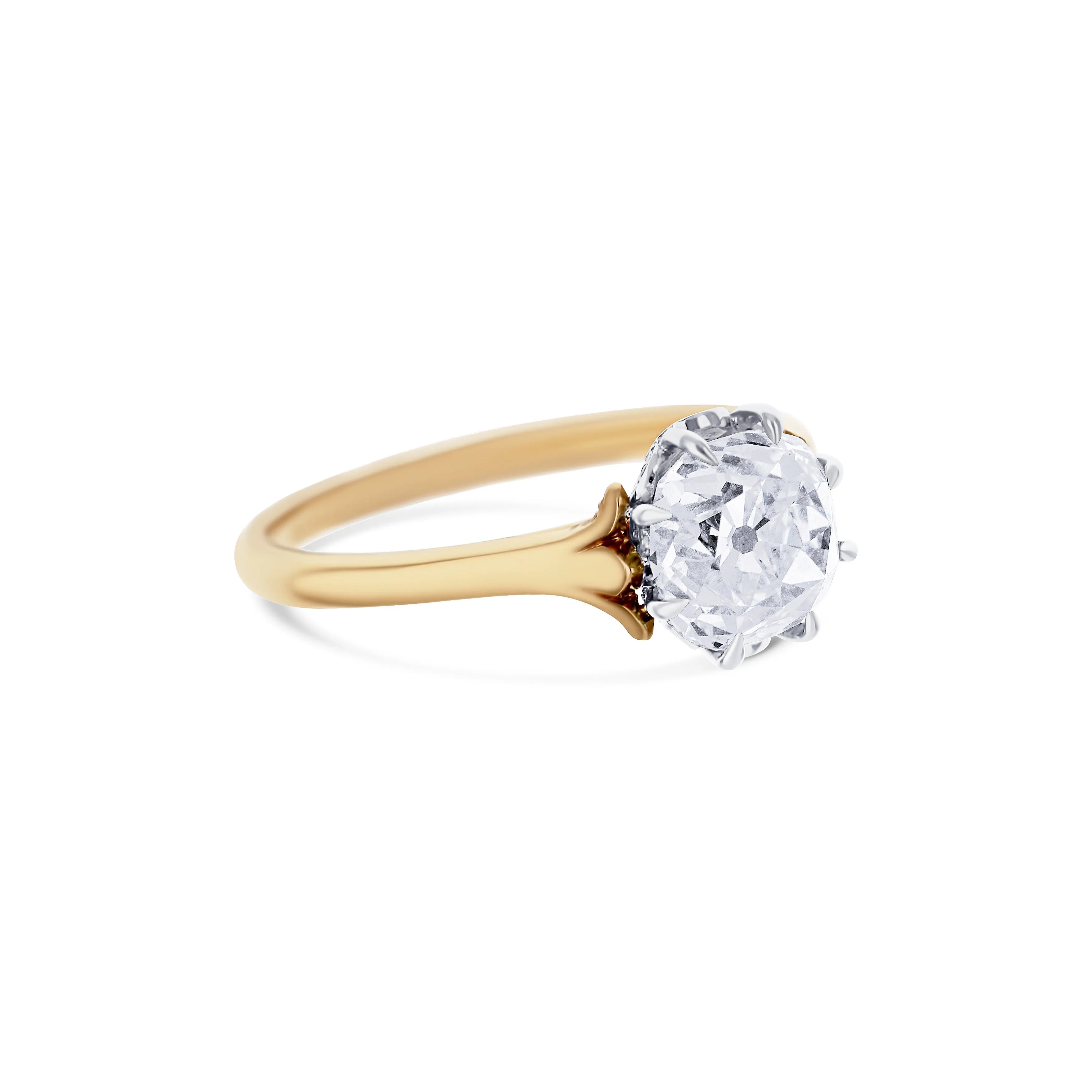 18K Rose & White Gold Old Mine Brilliant Cut Diamond Vintage Style Engagement Ring 8 Prong Basket 2.20Ct With Gia Certificate