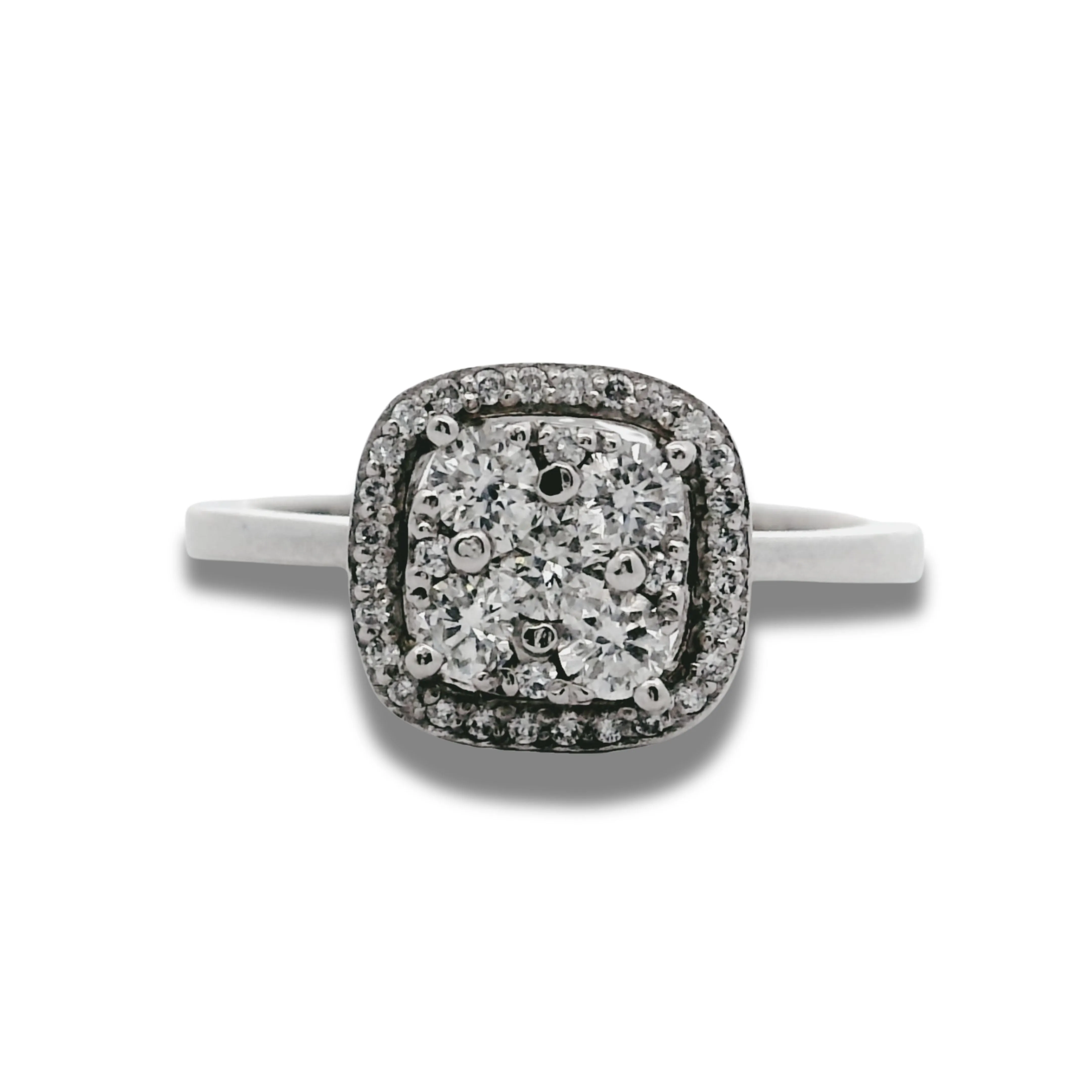 18K White Gold Cushion Natural Diamond Stone Engagement Ring