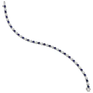 18k White Gold Three-Prong Alternating Sapphire and Diamond Signature Bracelet 7", SA=2.90tw D=2.60tw