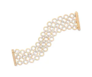 18K Yellow Gold Flat Link 3-Strand Bracelet With Diamonds