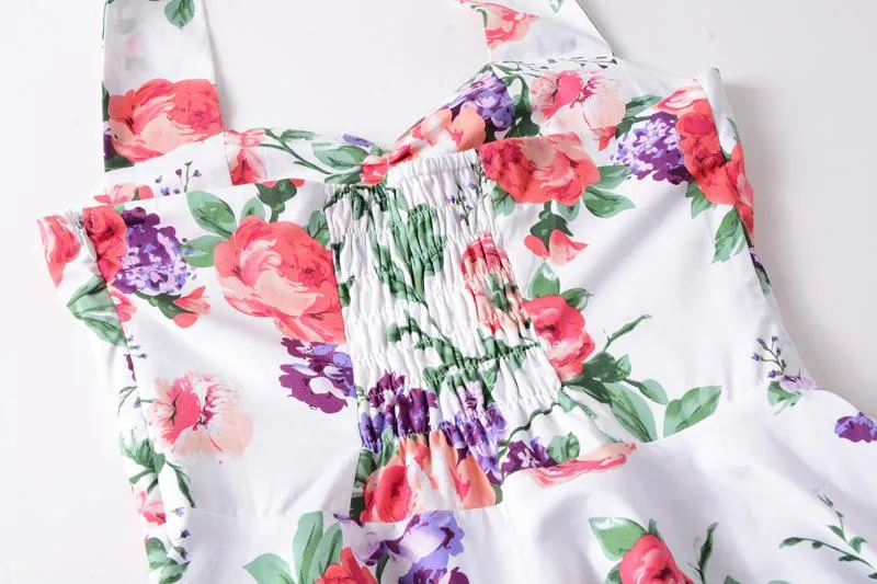 1950s Halter Floral Spring Garden Party Picnic Dress