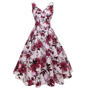 1950s Vintage Retro Floral Printed Hepburn Dress