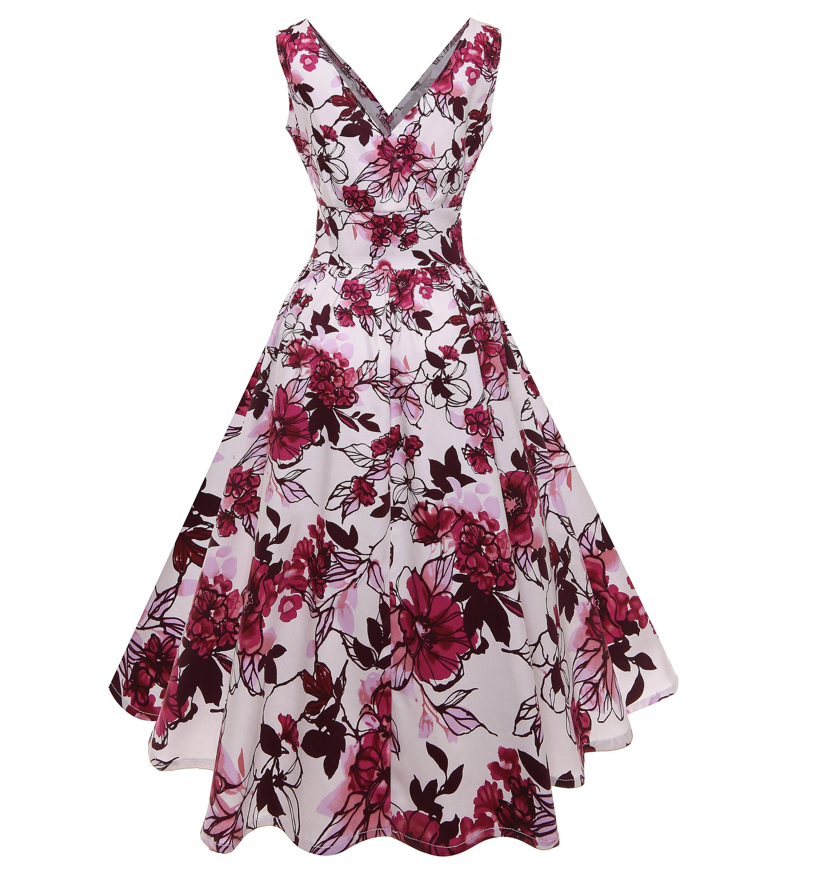 1950s Vintage Retro Floral Printed Hepburn Dress
