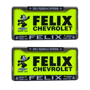 2 Plastic Chrome License Plates with 2 Neon Yellow Inserts