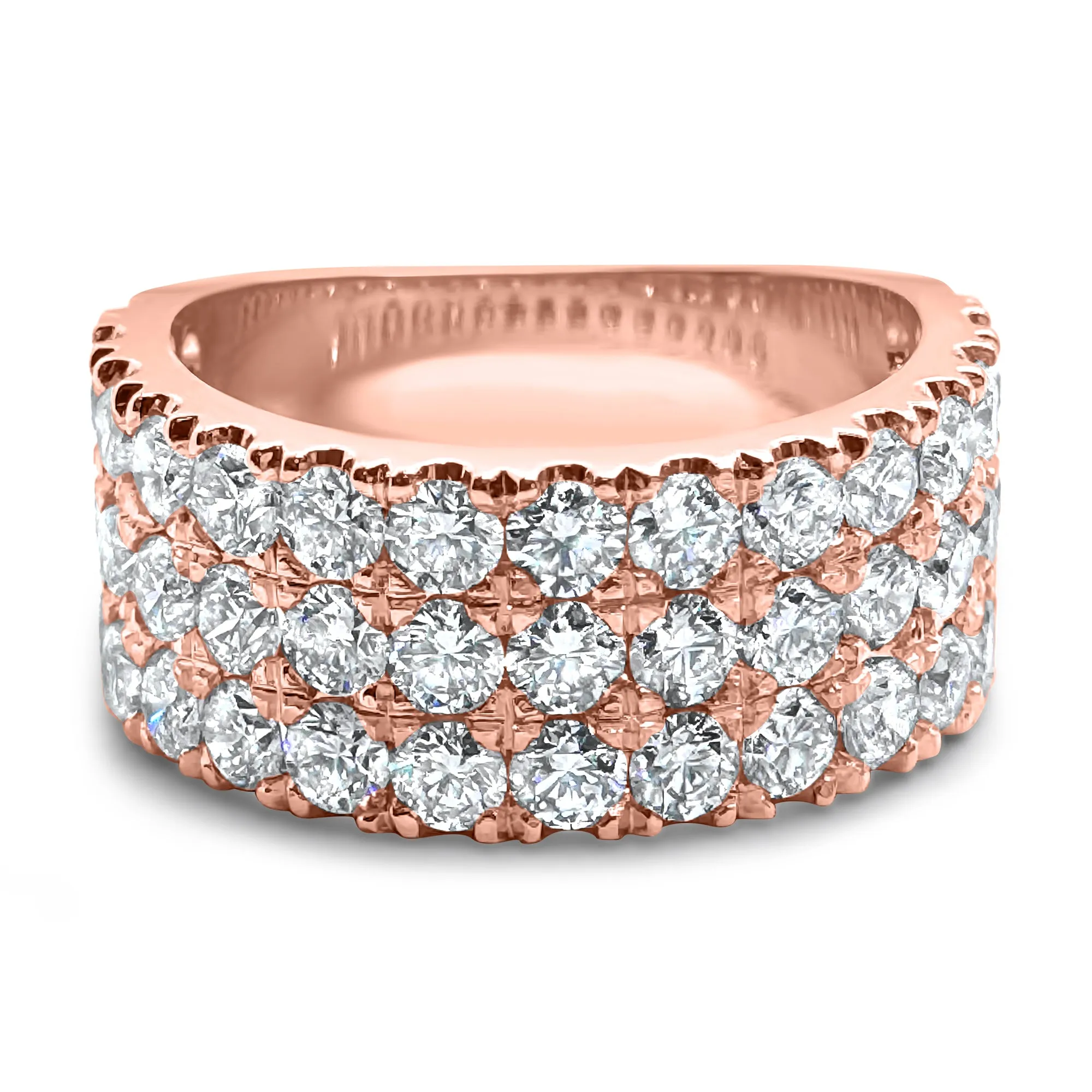 2.7 Carat Diamond Ring | F Color VS2 | 3-Row Half Eternity Band | 14k White, Rose, or Yellow Gold