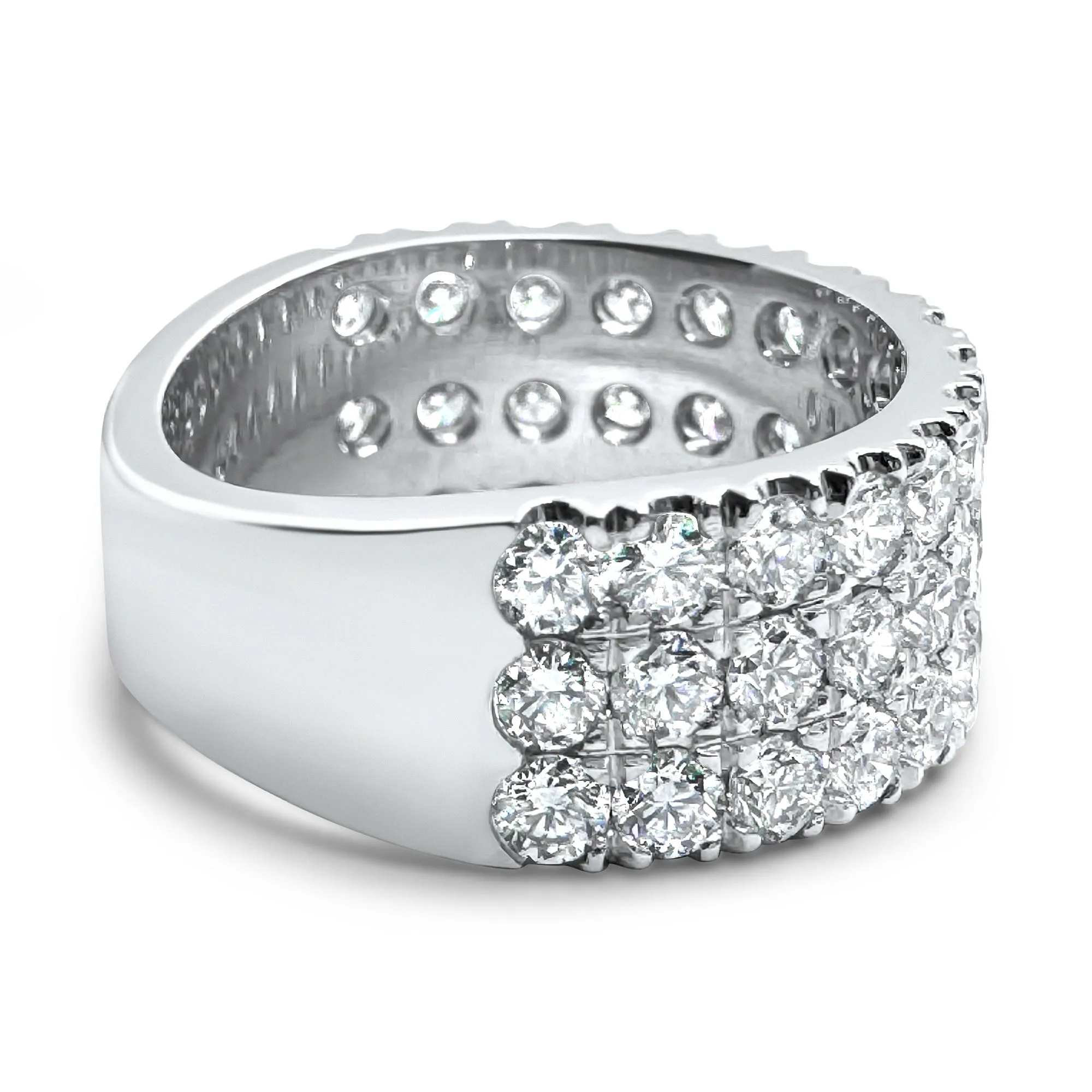 2.7 Carat Diamond Ring | F Color VS2 | 3-Row Half Eternity Band | 14k White, Rose, or Yellow Gold