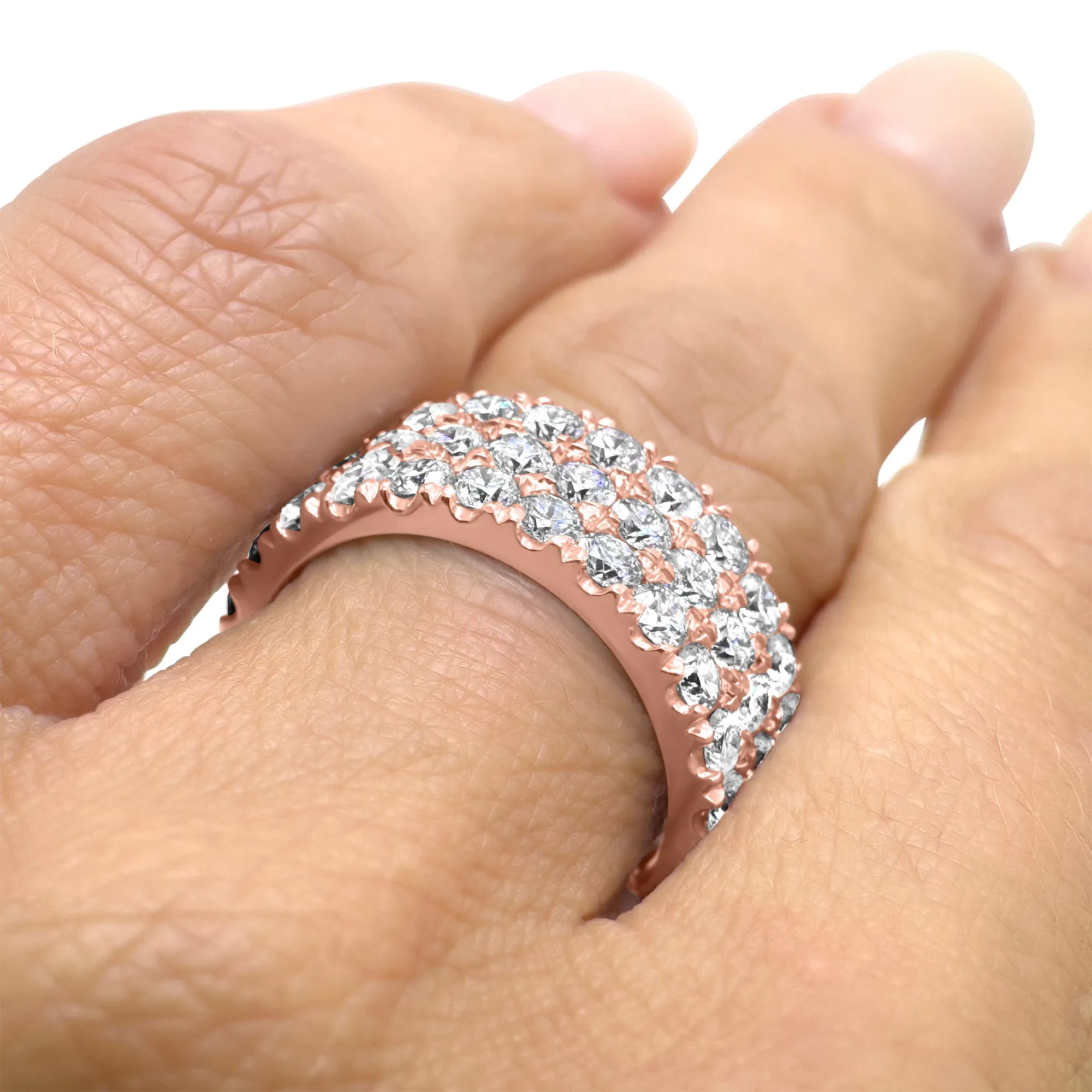 2.7 Carat Diamond Ring | F Color VS2 | 3-Row Half Eternity Band | 14k White, Rose, or Yellow Gold