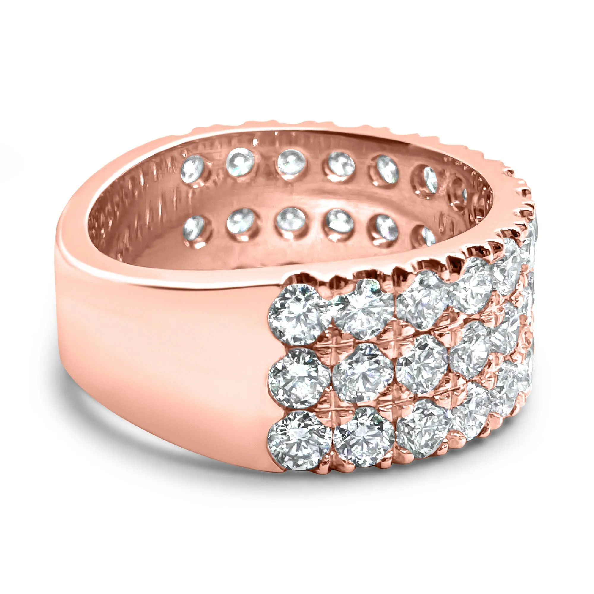 2.7 Carat Diamond Ring | F Color VS2 | 3-Row Half Eternity Band | 14k White, Rose, or Yellow Gold