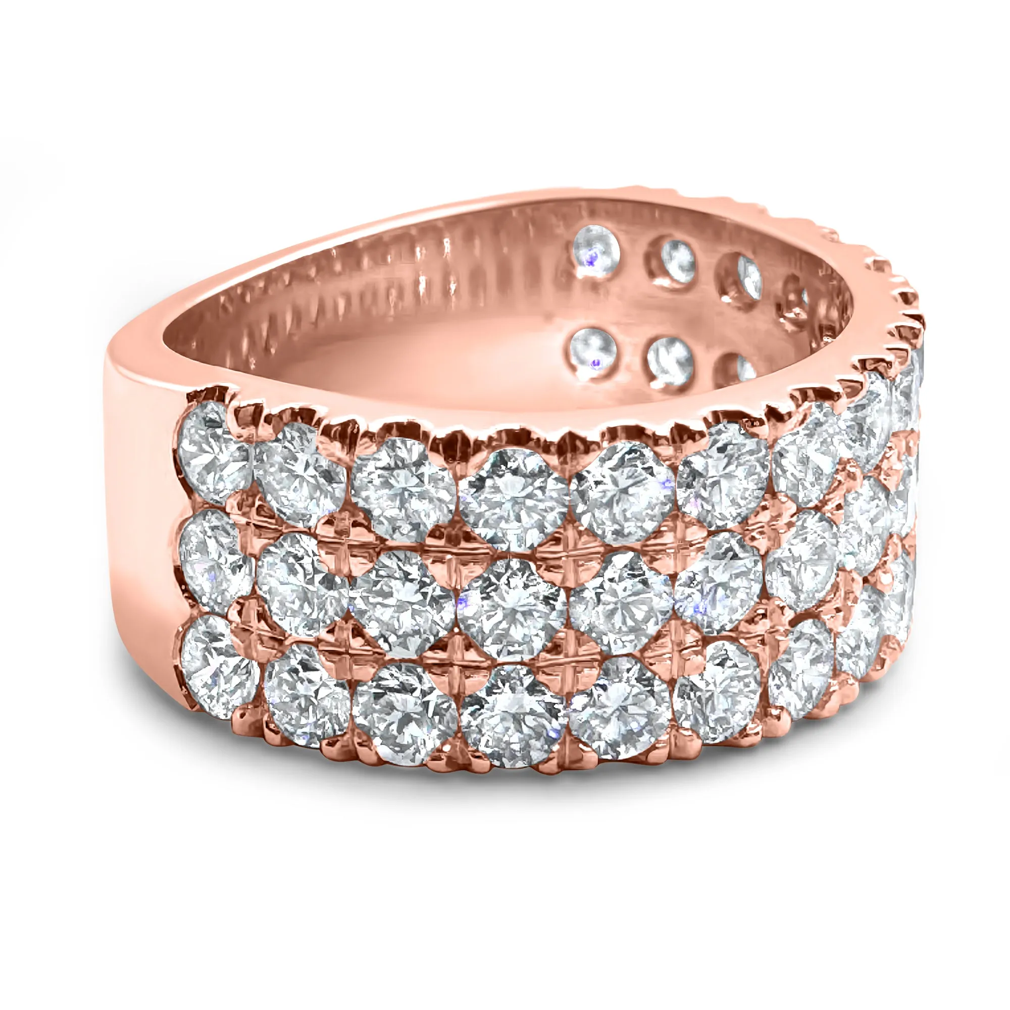 2.7 Carat Diamond Ring | F Color VS2 | 3-Row Half Eternity Band | 14k White, Rose, or Yellow Gold